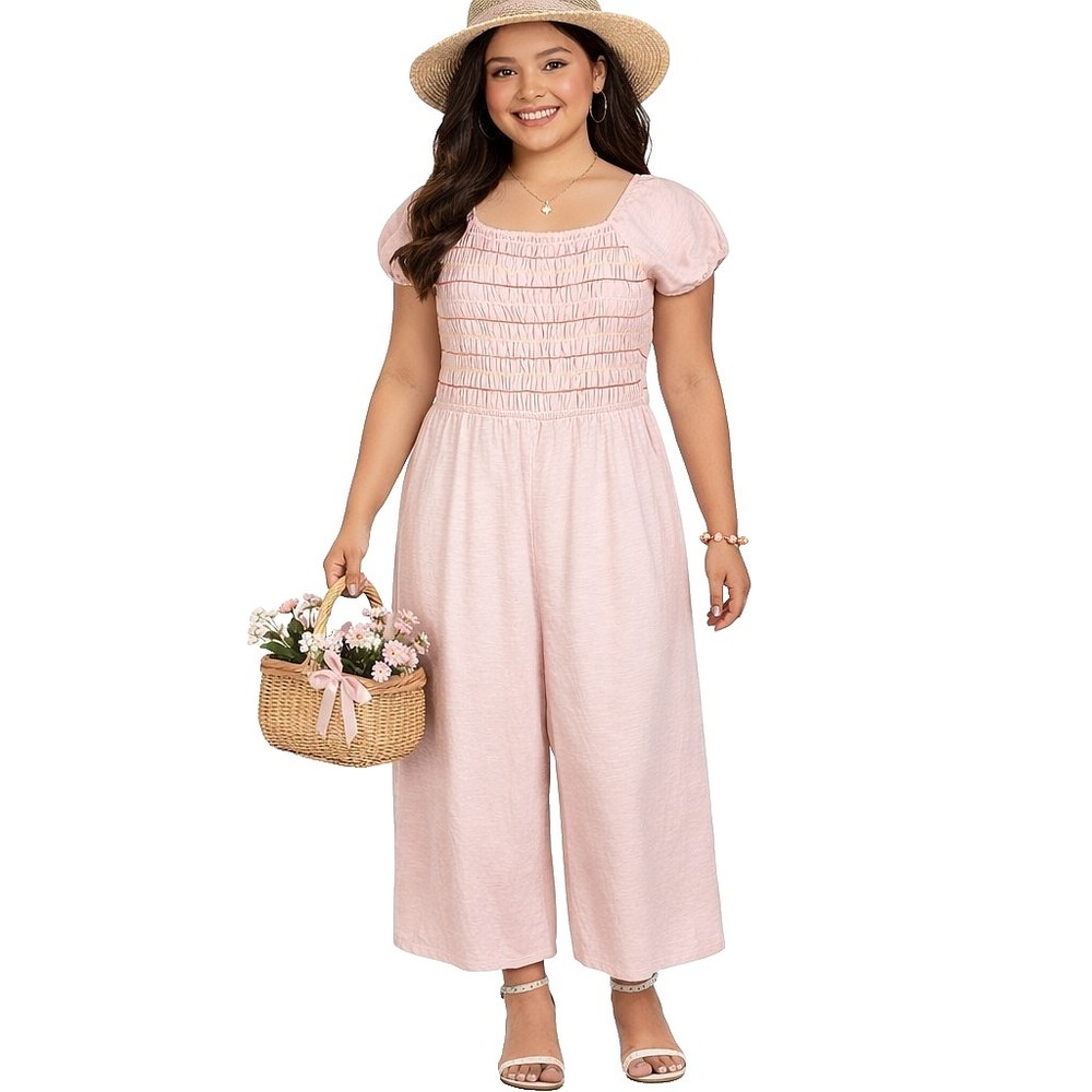 New w/tag! OLD NAVY Size XL Girls' Pink Smocked Wide‎ Leg Puff Sleeve Jumpsuit